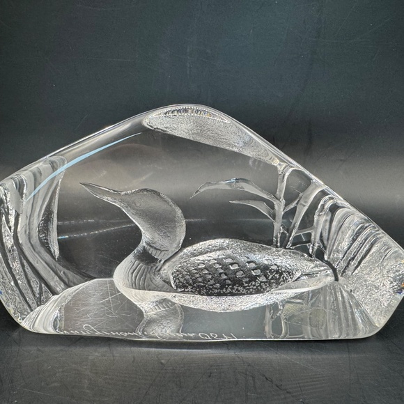 Mats Jonasson Loon etched crystal paperweight artist signed & numbered - Picture 4 of 11